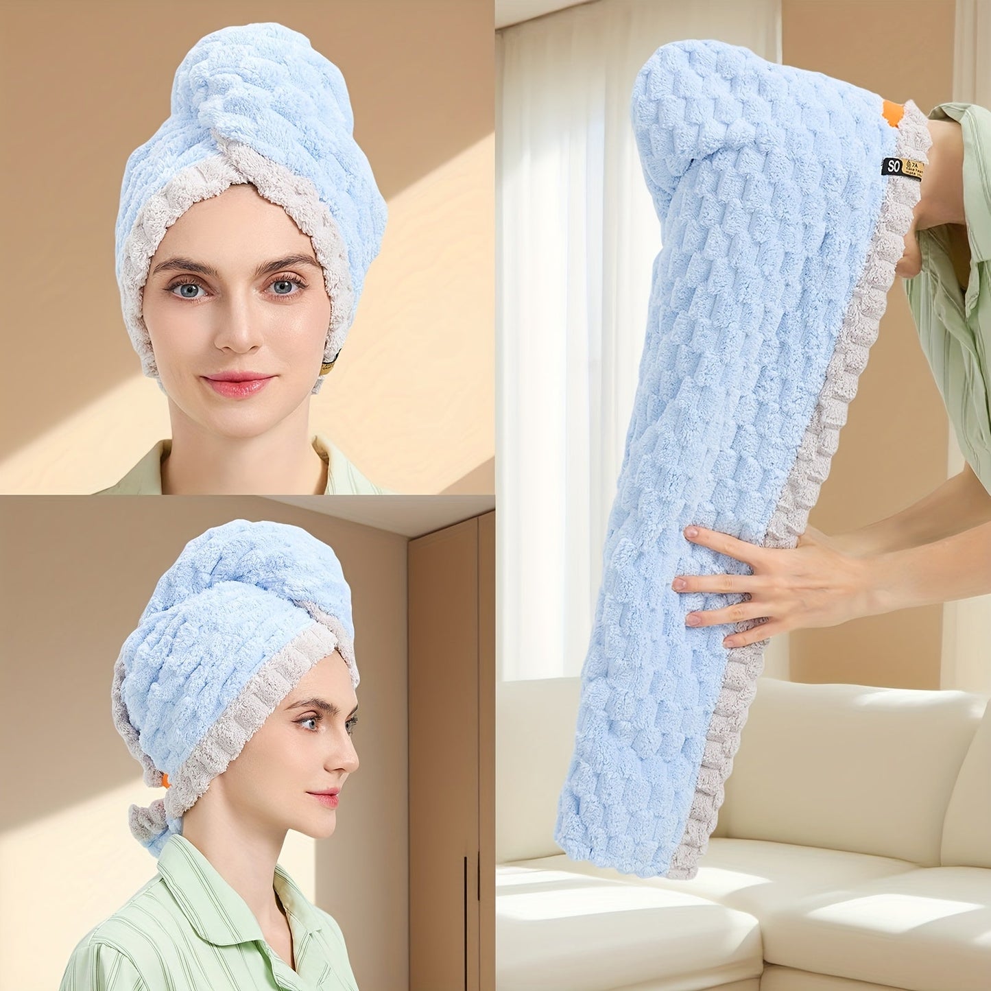 1pc Women'S Extra Large Quick-Dry Hair Towel - Super Absorbent Microfiber Turban with Wide Brim, 50x70cm (19.69x27.56in) for Curly, Wavy, Straight Hair - Thick & Soft for Home, Travel, Christmas Gift, Hair Towel For Women, Hair Towel For Men