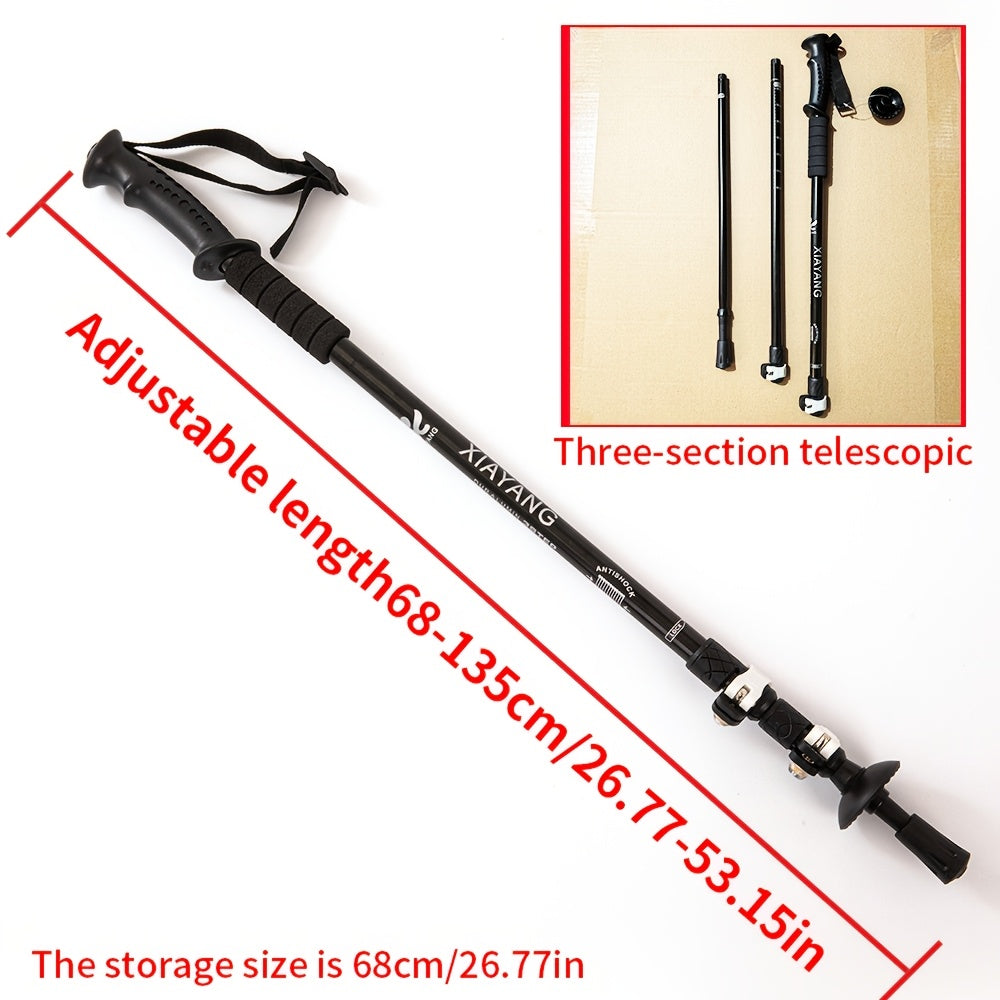 External Lock Trekking Pole Anti-Slip Lightweight Walking Stick Aluminum Alloy Telescopic Walking Stick Three Sections Adjustable Height Mountain Climbing Hiking Portable Unisex
