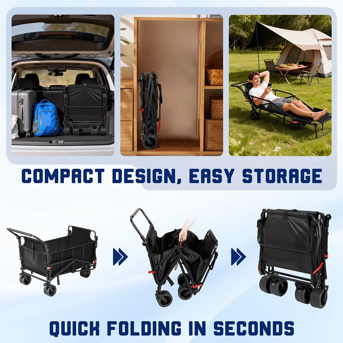 LEVELEVE Heavy Duty Folding Wagon-2-in-1 Collapsible Cart 400lb, 650lb Capacity All-Terrain Wheels W/Brakes And ASide Pockets