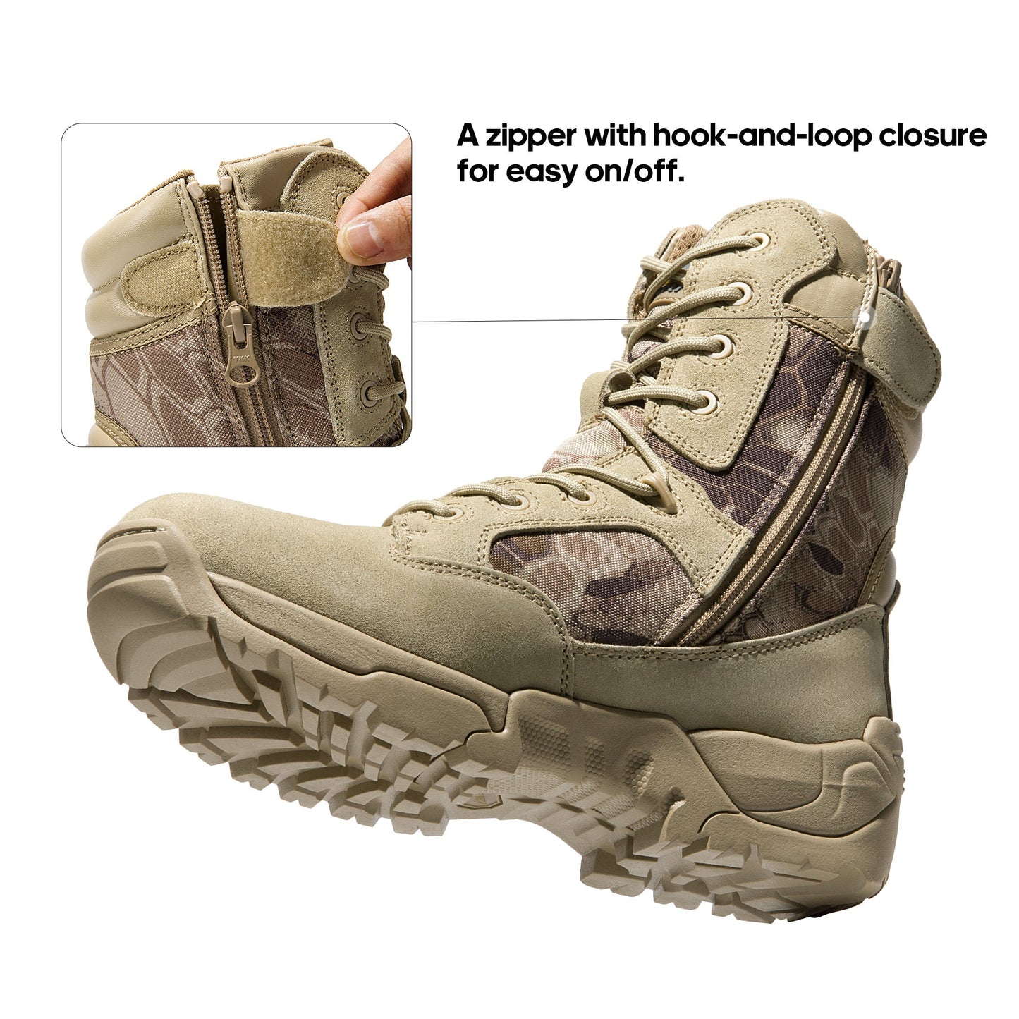NORTIV 8 Men's Tactical Boot Waterproof Lightweight Comfortable Boots for Work Motorcycle Combat Boots Side Zipper Hiking Outdoor Climbing Activities All Day All Season Christmas Gifts