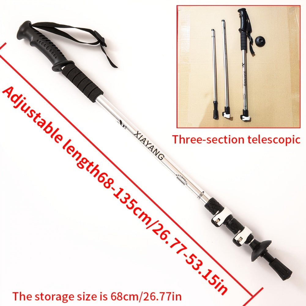 External Lock Trekking Pole Anti-Slip Lightweight Walking Stick Aluminum Alloy Telescopic Walking Stick Three Sections Adjustable Height Mountain Climbing Hiking Portable Unisex