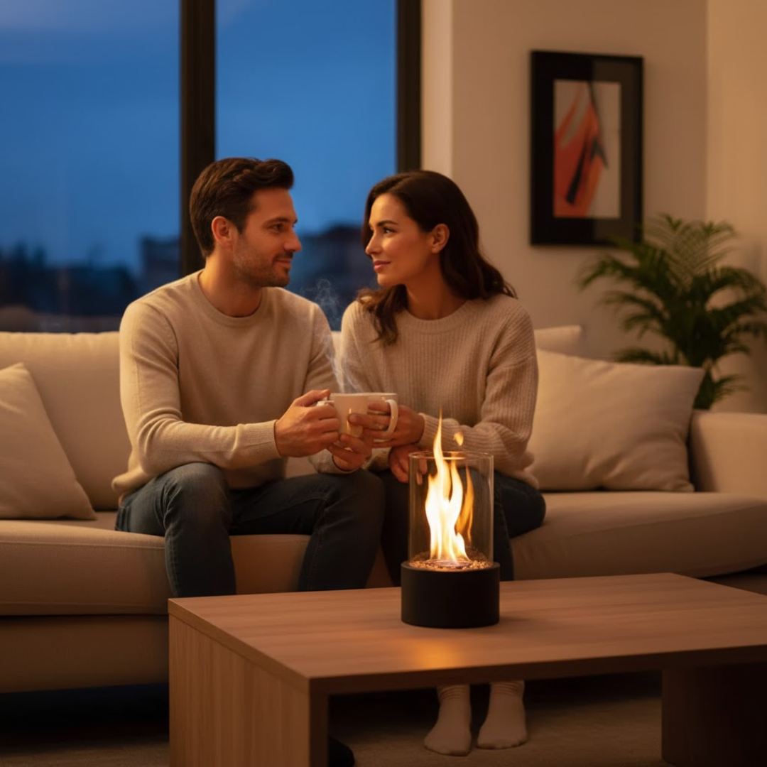 FlameAura | Chimenea de mesa de bioetanol – Llama sin humo y diseño moderno